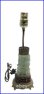 Antique Green Jade Art Deco Carved Jade Lamp