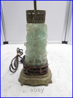 Antique Green Jade Art Deco Carved Jade Lamp