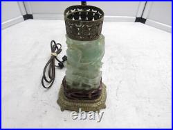 Antique Green Jade Art Deco Carved Jade Lamp