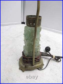 Antique Green Jade Art Deco Carved Jade Lamp