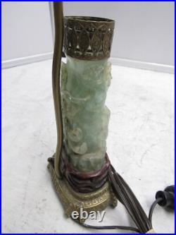 Antique Green Jade Art Deco Carved Jade Lamp
