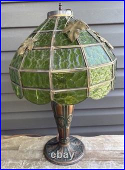 Antique Green Stained Glass Table Lamp Art Deco Floral