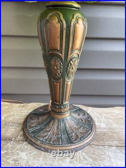 Antique Green Stained Glass Table Lamp Art Deco Floral