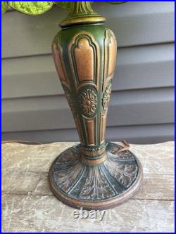 Antique Green Stained Glass Table Lamp Art Deco Floral
