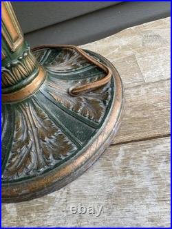 Antique Green Stained Glass Table Lamp Art Deco Floral