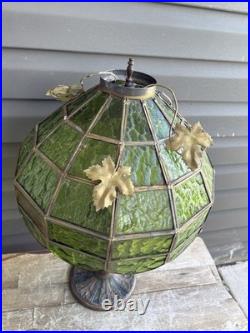 Antique Green Stained Glass Table Lamp Art Deco Floral