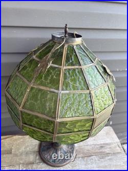 Antique Green Stained Glass Table Lamp Art Deco Floral