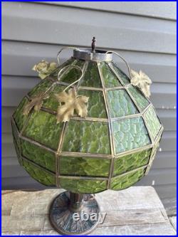 Antique Green Stained Glass Table Lamp Art Deco Floral