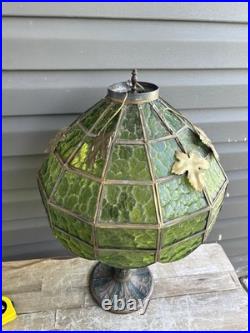 Antique Green Stained Glass Table Lamp Art Deco Floral