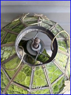 Antique Green Stained Glass Table Lamp Art Deco Floral