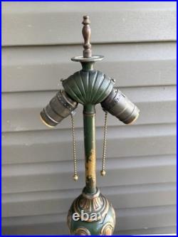Antique Green Stained Glass Table Lamp Art Deco Floral