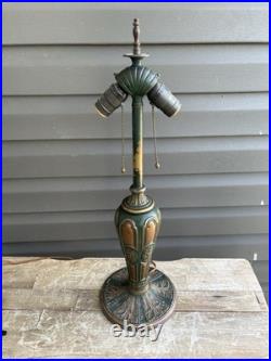 Antique Green Stained Glass Table Lamp Art Deco Floral