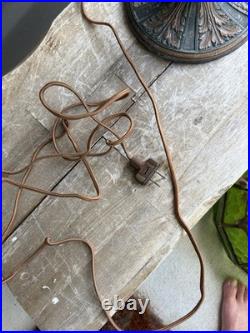 Antique Green Stained Glass Table Lamp Art Deco Floral