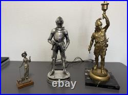 Antique HESSE Bronze Figural Warrior Lamp on Marble Base German Art Deco Era