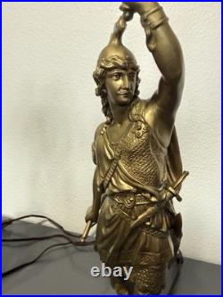 Antique HESSE Bronze Figural Warrior Lamp on Marble Base German Art Deco Era