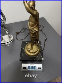 Antique HESSE Bronze Figural Warrior Lamp on Marble Base German Art Deco Era