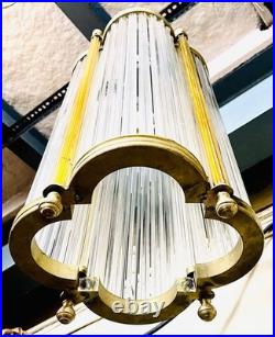 Antique Handcraft Art Deco Brass Glass Rod Home Ceiling Hanging Chandelier Lamp