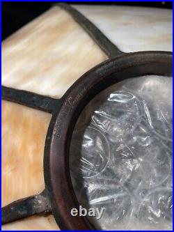 Antique Handel Arts & Crafts Slag Glass 8 Panel Lamp Shade Signed / Deco Fount