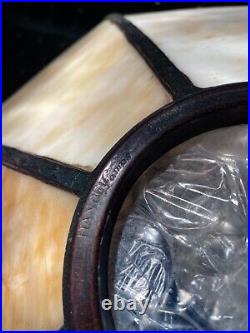 Antique Handel Arts & Crafts Slag Glass 8 Panel Lamp Shade Signed / Deco Fount