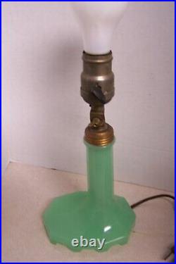 Antique Houzex Jadeite MCM Art Deco Glass Desk Lamp With Original Label