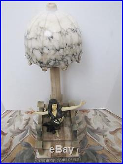 Antique Italian Marble Art Deco Egyptian Girl Table Lamp