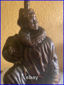 Antique J. B. HIRSCH COLLECTION CO. Art Deco Clown Table Lamp Glass Panel Shade
