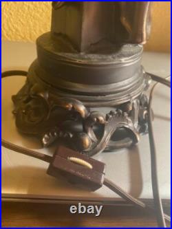 Antique J. B. HIRSCH COLLECTION CO. Art Deco Clown Table Lamp Glass Panel Shade