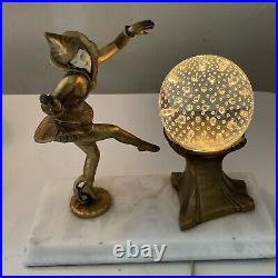 Antique J. B. Hirsch Gerdago Art Deco Pixie Harlequin Dancer Glass Ball Lamp