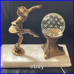 Antique J. B. Hirsch Gerdago Art Deco Pixie Harlequin Dancer Glass Ball Lamp