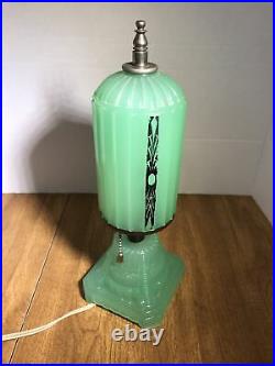 Antique Jadeite Green depression glass art deco table lamp