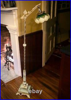 Antique Jadite Bridge Floor Lamp/Period Art Glass Shade, Art Nouveau Art Deco