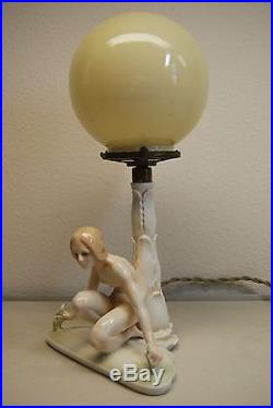 Antique Karl Ens Meissen Dresden Porcelain Ceramic Art Deco Nouveau Erotic Lamp