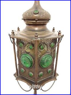 Antique Large 37´´ Art Nouveau Deco Rare Lighthouse Jeweled Glass Lamp