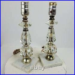 Antique Lead Crystal on Marble Base Table Lamp ART 12 Tall SET OF 2 No Shades