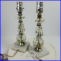 Antique Lead Crystal on Marble Base Table Lamp ART 12 Tall SET OF 2 No Shades