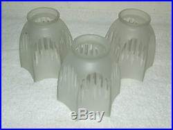 Antique Lot of 3 Art Deco Frosted 6 Sided Glass Pendant Tulip Star Lamp Shades