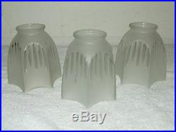 Antique Lot of 3 Art Deco Frosted 6 Sided Glass Pendant Tulip Star Lamp Shades