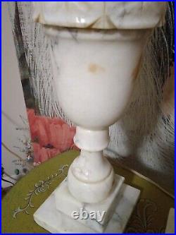 Antique Lovely ITALIAN ART DECO ALABASTER Marble Carved Art Deco 29 T Lamp Set