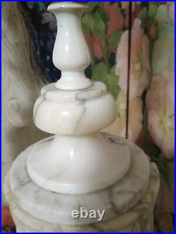 Antique Lovely ITALIAN ART DECO ALABASTER Marble Carved Art Deco 29 T Lamp Set