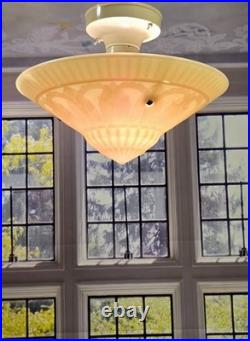 Antique McKee Alacite Custard Uranium Glass Ceiling Light Fixture Art Deco