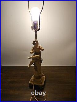 Antique Metal Figural Cherub Angel Art Deco Flute Boy Table Lamp