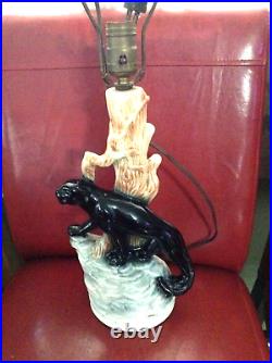 Antique Mid-century Black Panther Table Lamp 18 Vintage Art Deco Era Rare Big