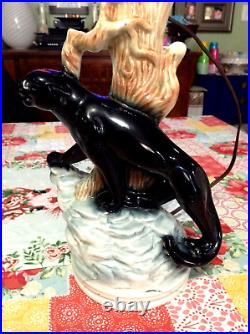 Antique Mid-century Black Panther Table Lamp 18 Vintage Art Deco Era Rare Big
