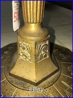 Antique Miller Zodiac Bronze / Brass Table Lamp with Milk Glass Shade. Art Deco