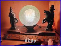 Antique Mounted Knight Figural Spelter Meltal Lamp With Green Crackle Glass Shade