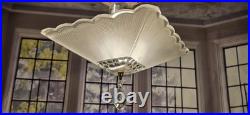 Antique Nouveau Scalloped Square Glass Ceiling Light Fixture Art Deco 1930s