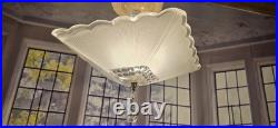 Antique Nouveau Scalloped Square Glass Ceiling Light Fixture Art Deco 1930s