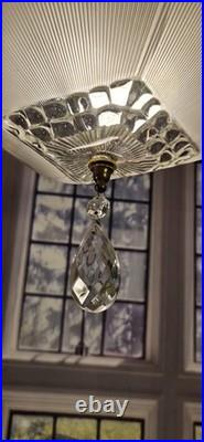 Antique Nouveau Scalloped Square Glass Ceiling Light Fixture Art Deco 1930s Antique Nouveau Scalloped Square Glass Ceiling Light Fixture Art Deco 1930s