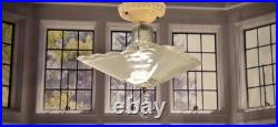 Antique Nouveau Scalloped Square Glass Ceiling Light Fixture Art Deco 1930s