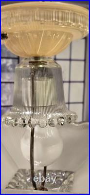 Antique Nouveau Scalloped Square Glass Ceiling Light Fixture Art Deco 1930s